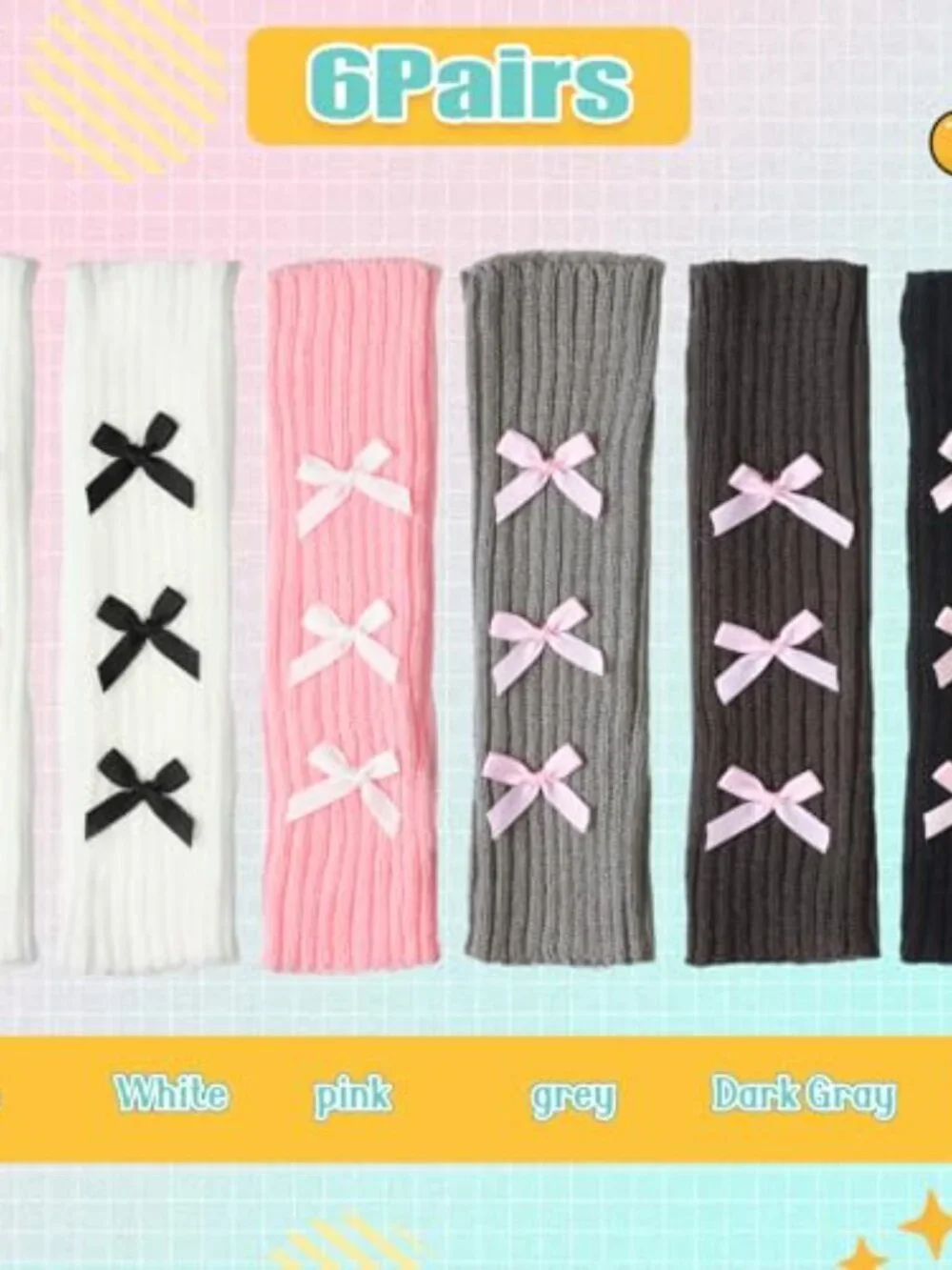 6 Pairs Fingerless Gloves Arm Warmers Knit Stretchy Acrylic